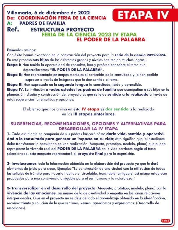 Estructura del proyecto Feria de la Ciencia lV etapa