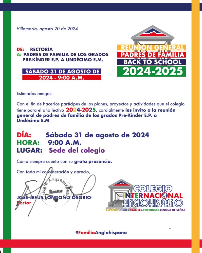 Back To School 2024. Reunión del 31 de agosto